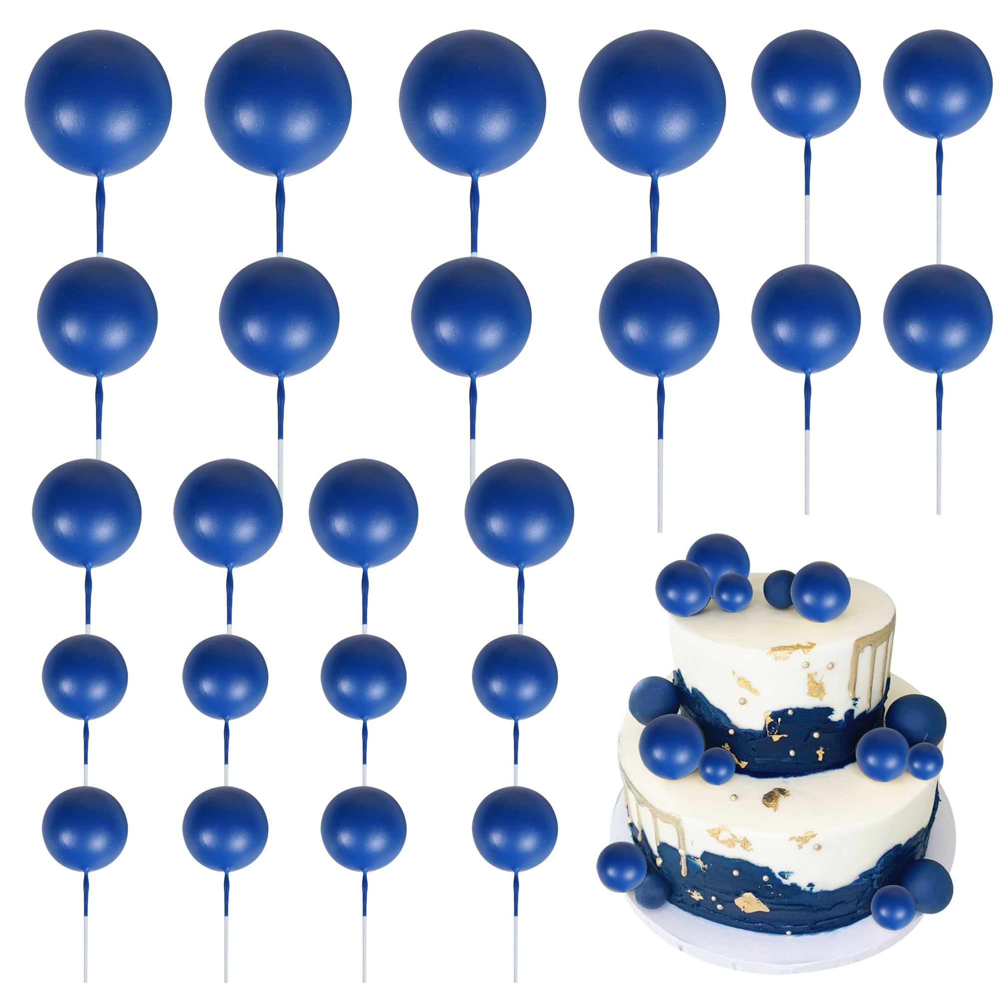 24 PCS Ball Cake Toppers Balls Cupcake Toppers Foam Ball Shaped Cake Picks DIY Balloons Cake Insert Topper for Wedding Enagement Baby Shower Birthday
