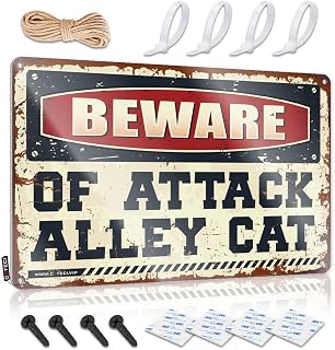 Gaming Metal Tin Decor Beware Of Attack Alley Cat Tin Sign Vintage Coffee Sign Funny Poster Sign(20X30CM)