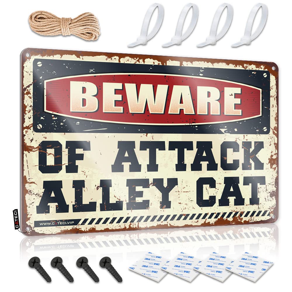 Mwfkkaddb One Color Wall Signs Beware Of Attack Alley Cat Tin Sign Bar Open Metal Sign Room Signs For Bedroom