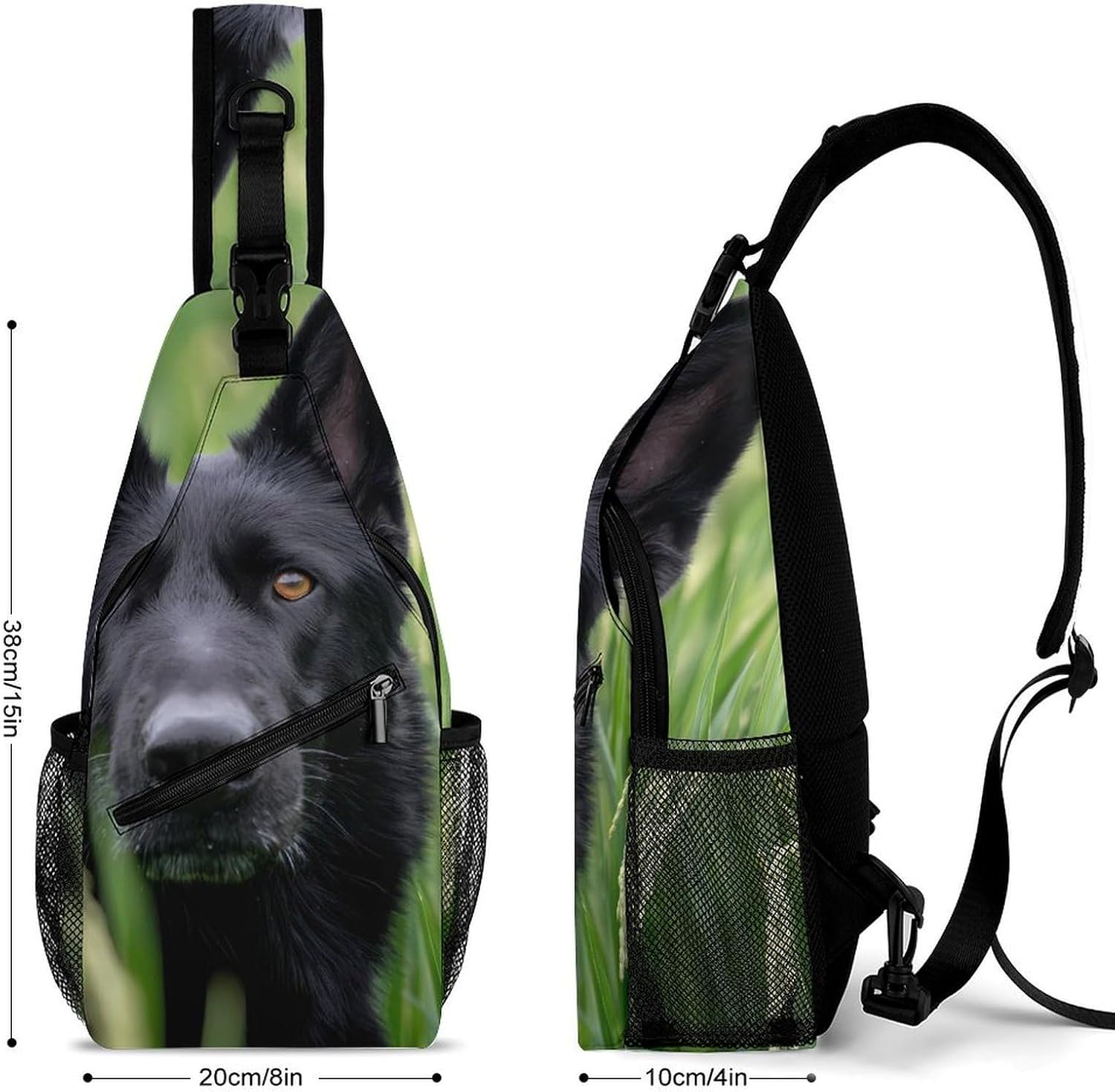 Black German Shepherd Dog Men Crossbody Sling Backpack Chest Bag | Travel Fanny Pack,Hiking Daypack,Print Shoulder Bags