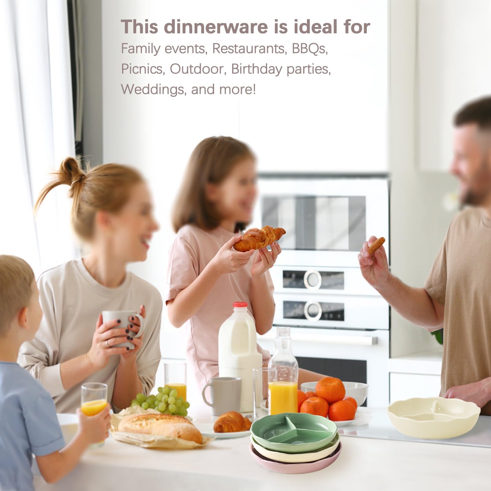 Lot de 3 assiettes divisées – Plateau de service réutilisable en céramique avec 3 compartiments, passe au micro-ondes et au lave-vaisselle, plateau de contrôle des portions de 20,3 cm, pour adultes