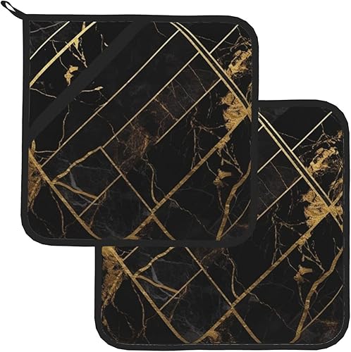 Miniatura 7 de Juego de 2 soportes para ollas de cocina resistentes al calor para cocinar en el microondas, soportes para ollas de mármol negro y dorado,