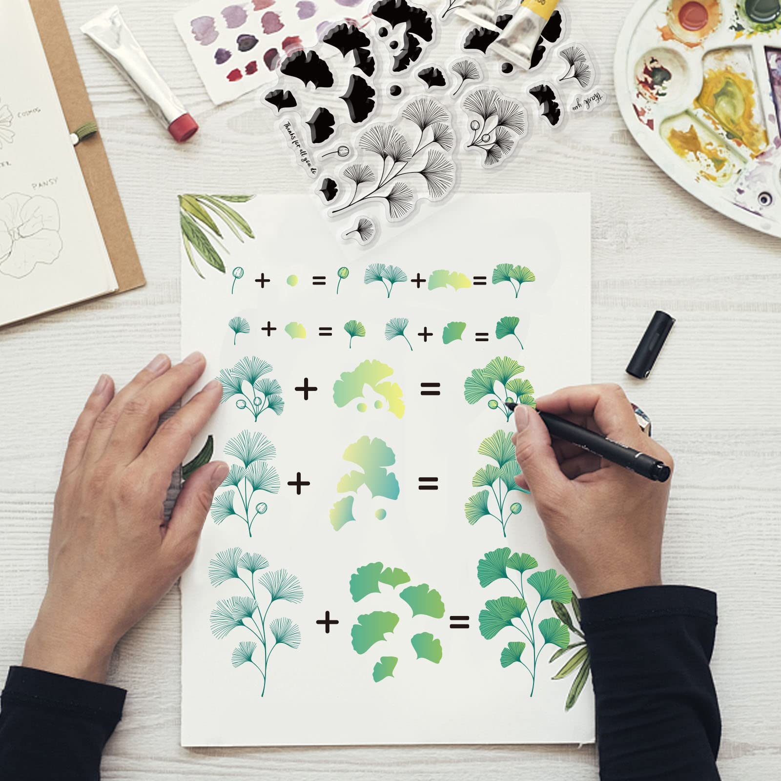 Timbri In Gomma Con Foglie Di Ginkgo - Per Scrapbooking E Biglietti Fai Da Te - Foto 13