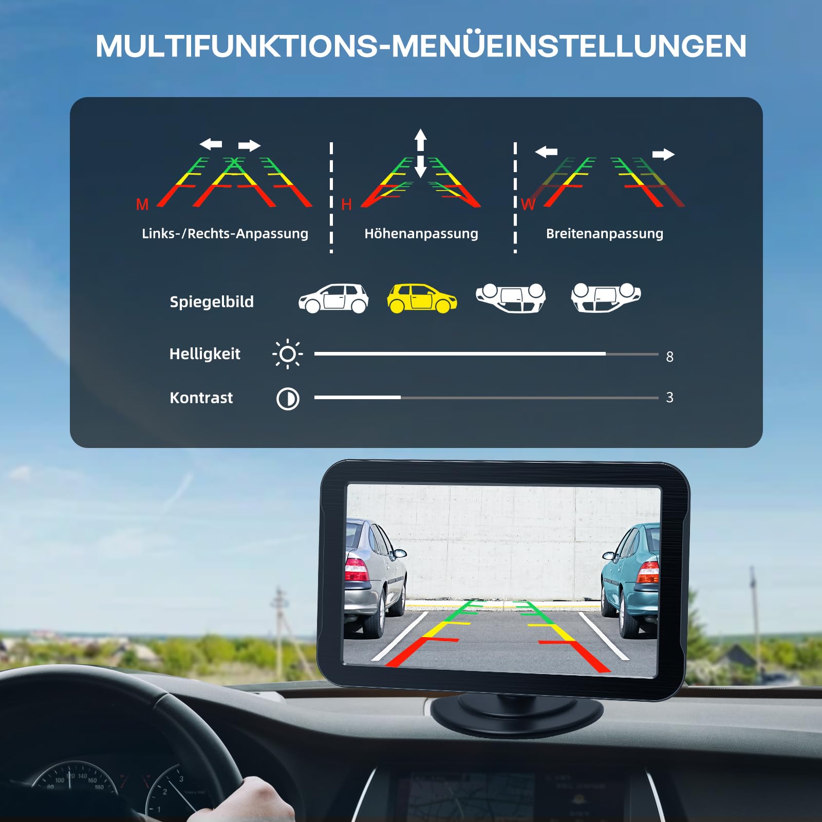 Rückfahrkamera Auto 7-Zoll HD-Monitor Plug-Play Nachrüsten System 1080P Nachtsicht 140° Weitwinkel PKW SUV Pickups