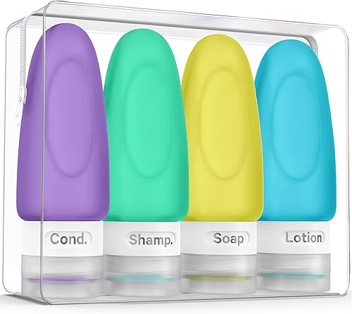 Dot&Dot Botellas de viaje a prueba de fugas para artículos de tocador, paquete de 4 botellas de silicona para artículos de aseo personal, botellas