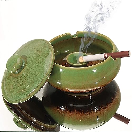 Miniatura 2 de Cenicero de cigarrillos al aire libre con tapa, sin humo, bandejas de cenizas de cerámica cubiertas a prueba de viento, ceniceros a prueba de olores