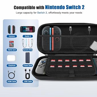 SYACHI Carrying Case for Nintendo Switch 2 Modell 2025 Portable Protective Hard Shell Tragetasche Hülle mit Speicherplatz für 12 Spiele Tasche Kompatibel mit Switch 2 Konsole & Zubehör