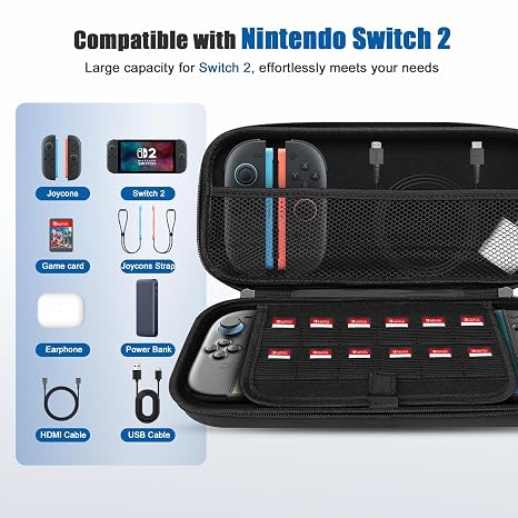 SYACHI Carrying Case for Nintendo Switch 2 Modell 2025 Portable Protective Hard Shell Tragetasche Hülle mit Speicherplatz für 12 Spiele Tasche Kompatibel mit Switch 2 Konsole & Zubehör
