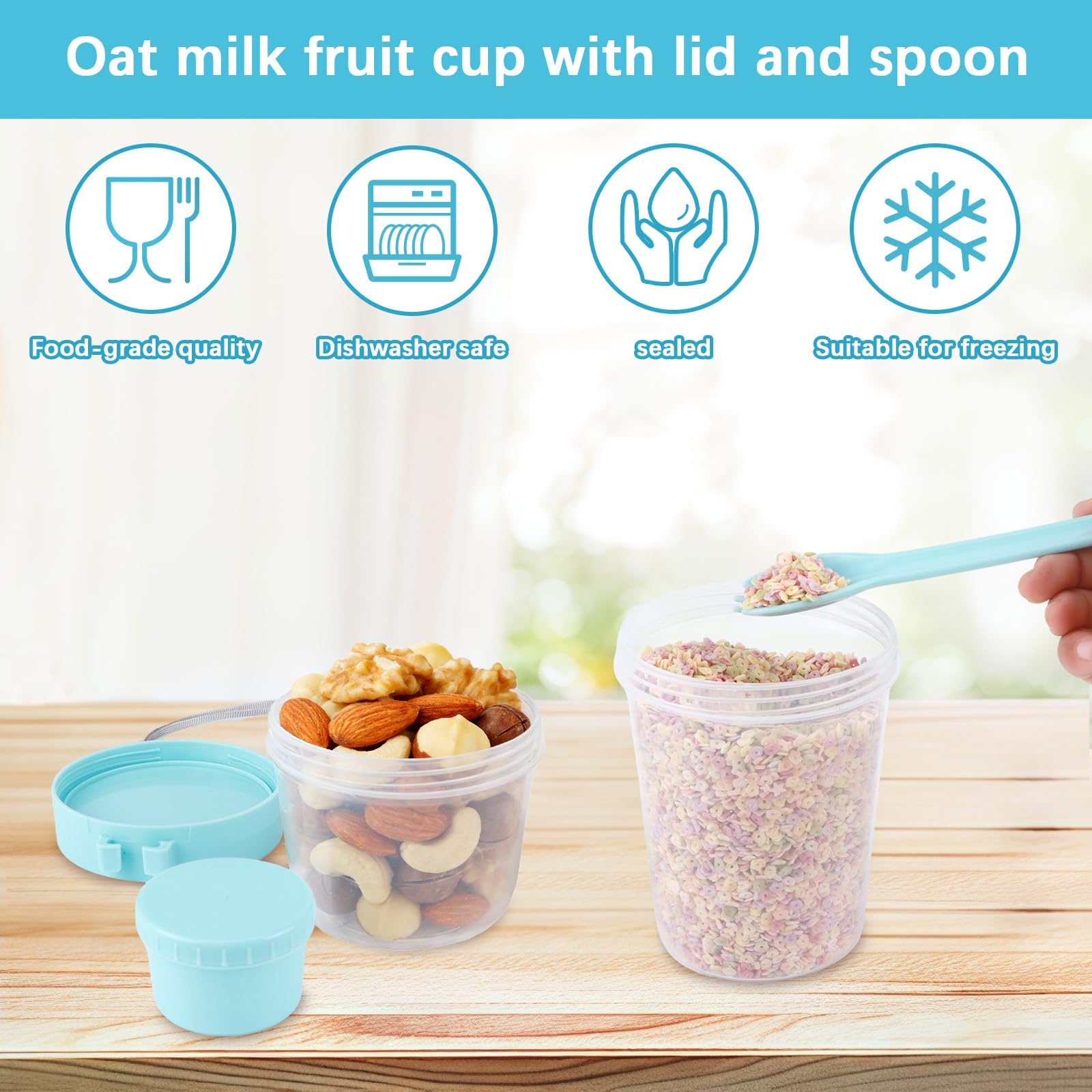 4 tazze per muesli, yogurt, insalata, con coperchio e cucchiaini, tazze per muesli da portare al lavoro o a scuola