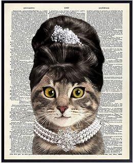 Kitty Golightly Cat Wall Decor - Cat Wall Art - Gift for Audrey Hepburn, Movie Fans - Upcycled Dictionary Art - Funny 8x10 Home Decor Picture, Decoration Poster Print Picture Unframed