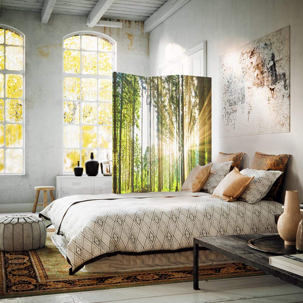 Feeby Paravent forêt 3 Panneaux 110x180 cm Une Seule Côté Cloison de séparation Écran Pliant Foto Paravent Interieur Décoratif Mur Espagnol Impression sur Toile Chambre d'enfant Salon Bureau Vert