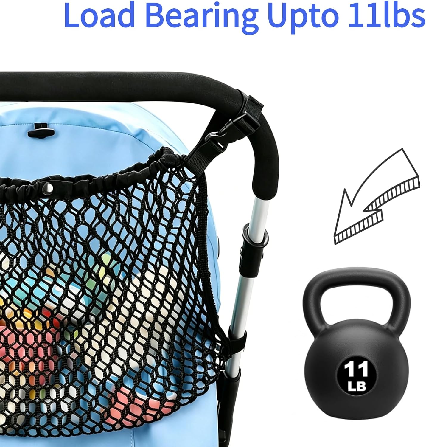 Universal Stroller Organizer, Polyester Net Mesh Bag Fits for Nuna, Britax, Doona Strollers, Hanging Storage Bag with Adjustable Velcro, Non-Slip Stroller Mesh Net for Accessories (Black)