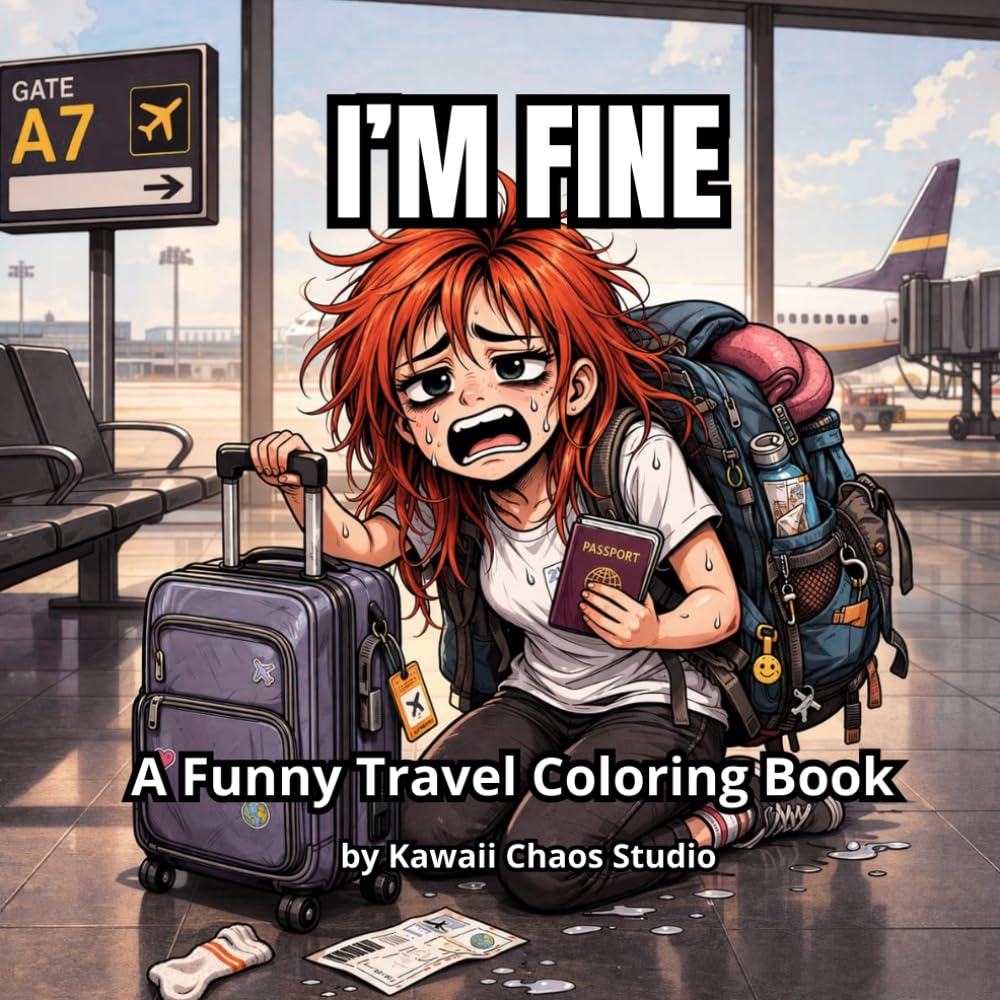 I'M FINE: A Funny Travel Coloring Book: A Relatable Coloring Book About Vacation Expectations vs Reality, Everyday Struggles and Funny Chaos
