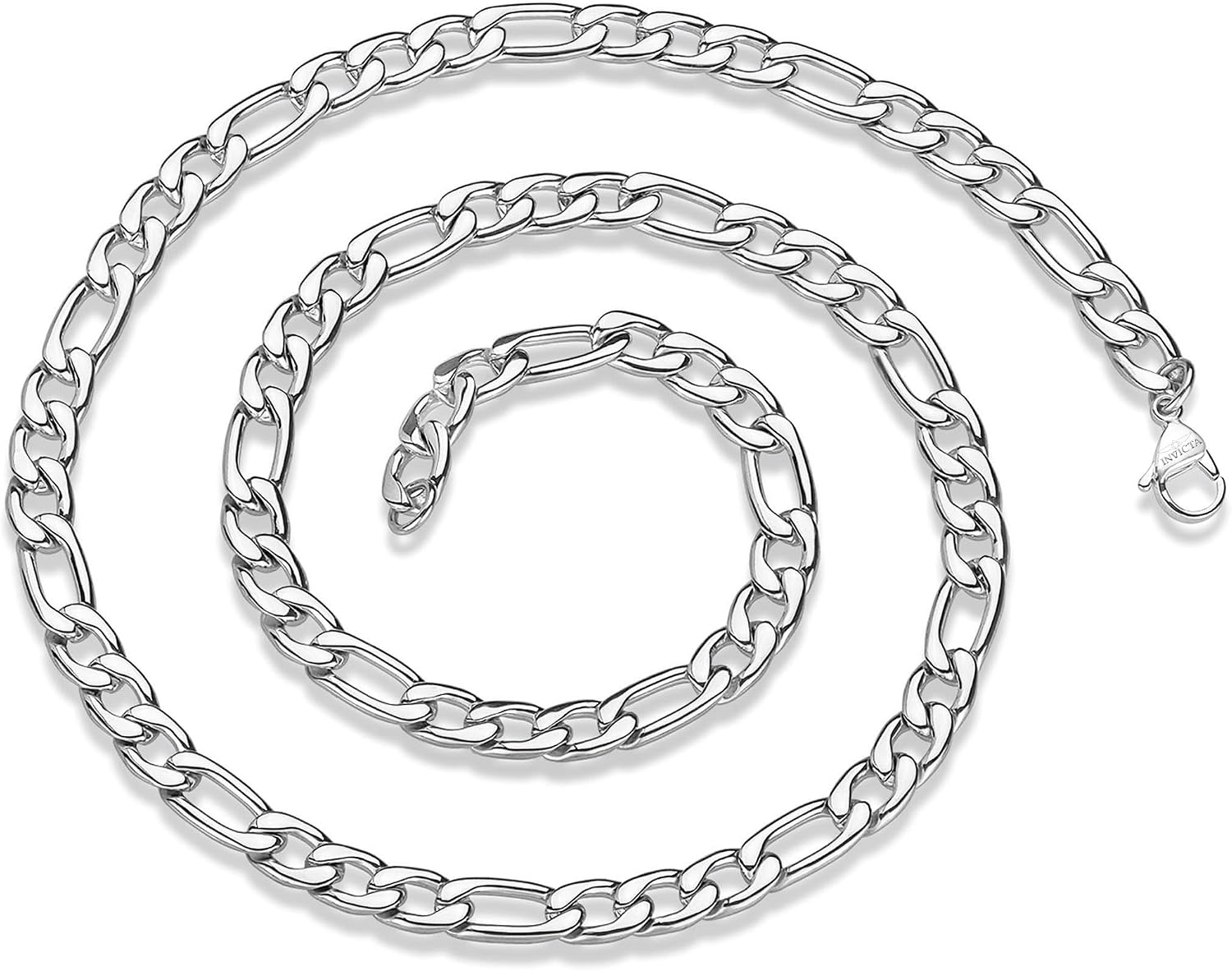 Invicta Jewelry Men's Polished Figaro Chain Stainless Steel Necklace (8mm) - 24"