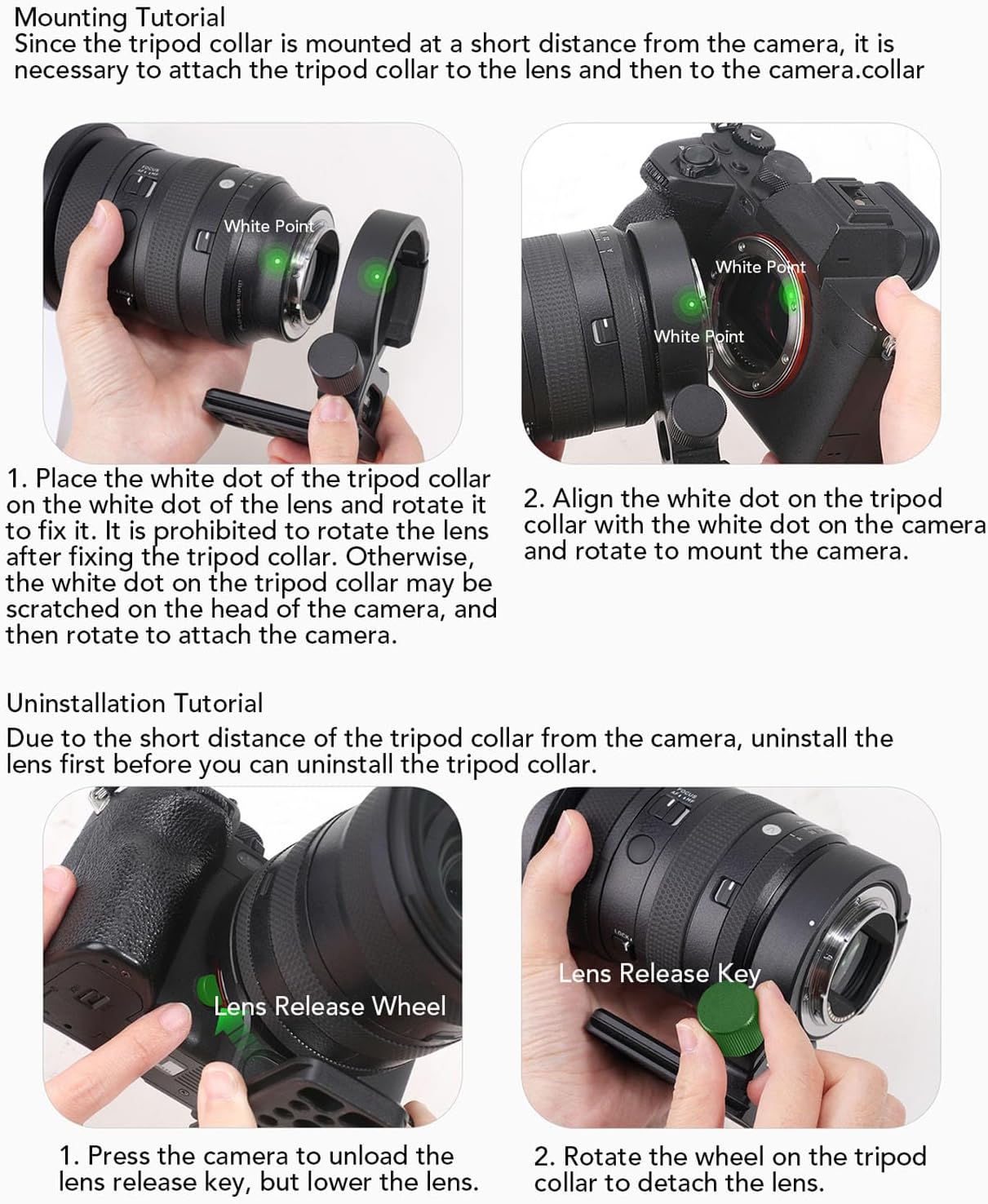 Lens Collar Support Bracket, Multi Thread Oversized Base for 24-70mm F2.8 DG DN Art, 85mm F1.4 DG DN, with 1/4" & 3/8" Mounts