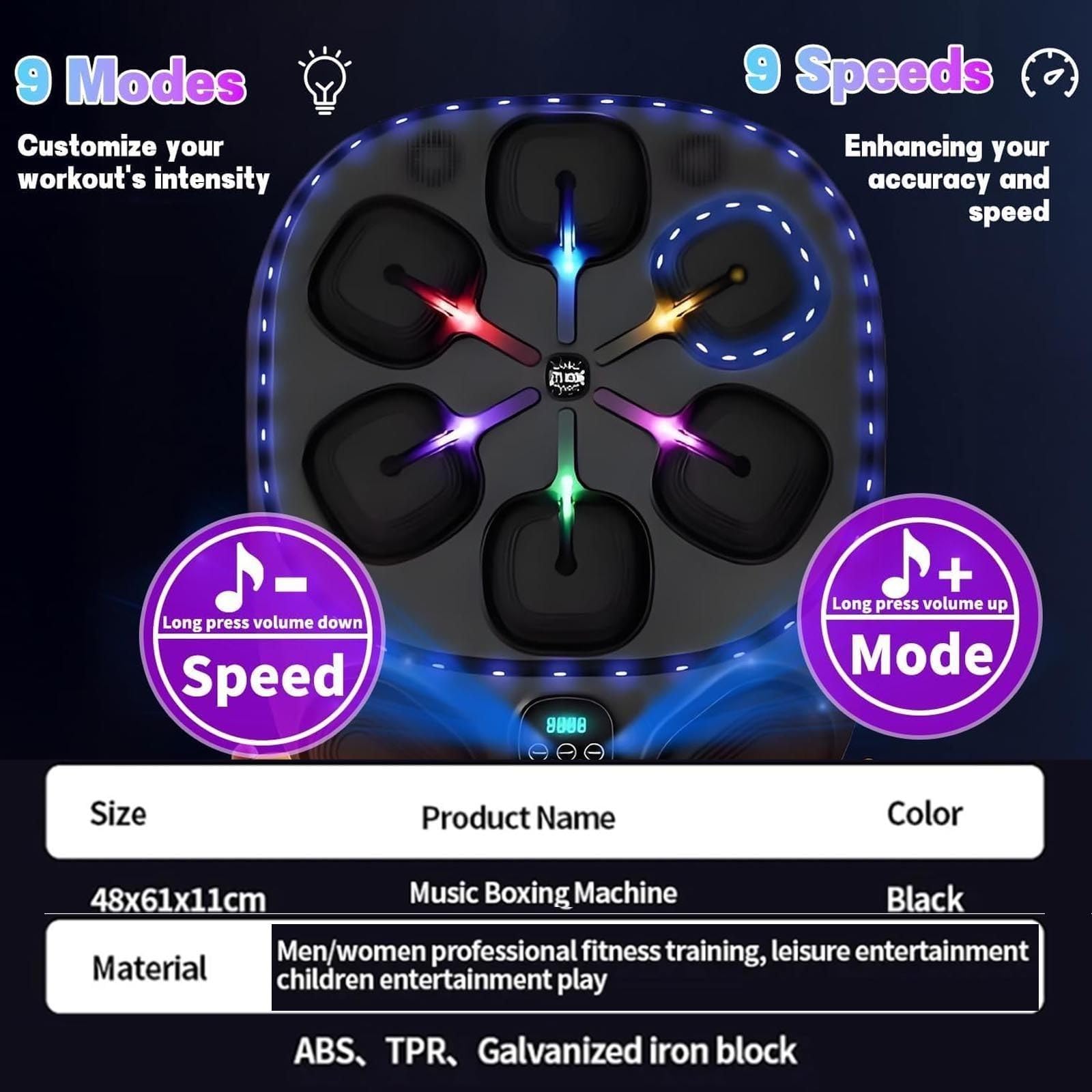 Objetivo De Boxeo MúSica ElectróNica | Entrenador Inteligente Con Bluetooth Para Montar Pared | 9 Modos De Entrenamiento/Conteo | Almohadilla De Boxeo Resistente | Para El Hogar/Gimnasio ,A