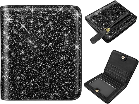 Small Womens Glitter Wallet Thin Credit Card Holder Pocket | Compact Women Slim RFID Blocking Bling Wallets Bifold Ladies Mini Purse Pocket for Travel & Daily Use, Black