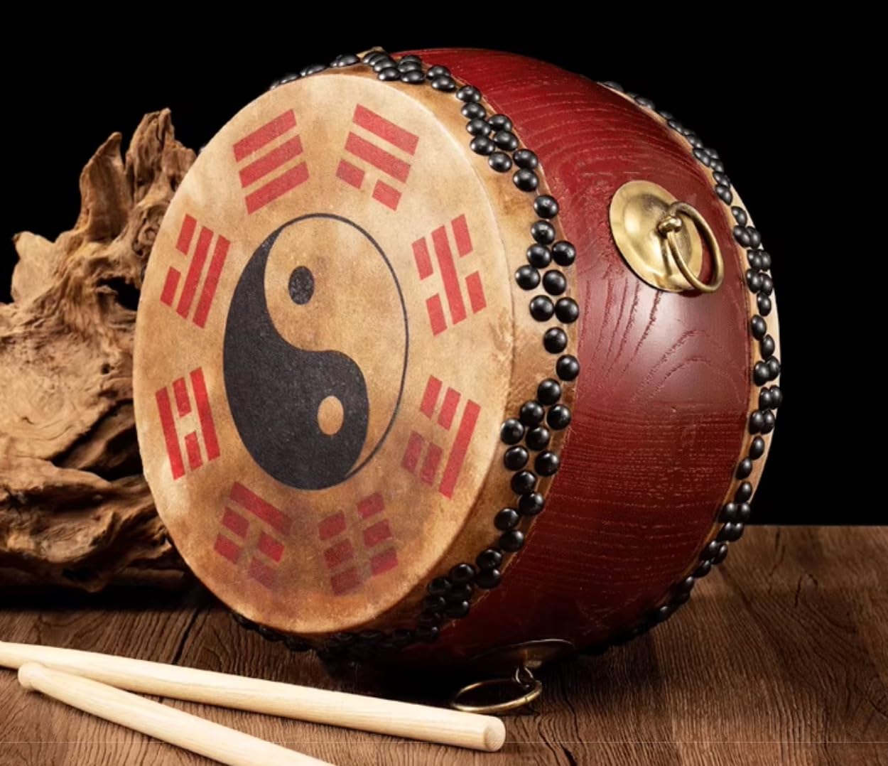 Tambor chino de piel de vaca amarilla de 30,5 cm. Instrumentos de percusión chinos