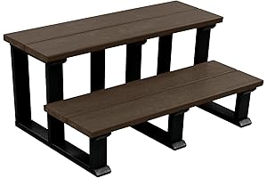 Two Tier Highwood Weathered Acacia Premade Outdoor Steps for Spas and Hot Tubs