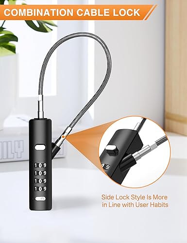 Miniatura 5 de Cerradura de equipaje con cable combinado de 4 dígitos con 3 cables de acero intercambiables, Negro -, 1 paquete, Moderno