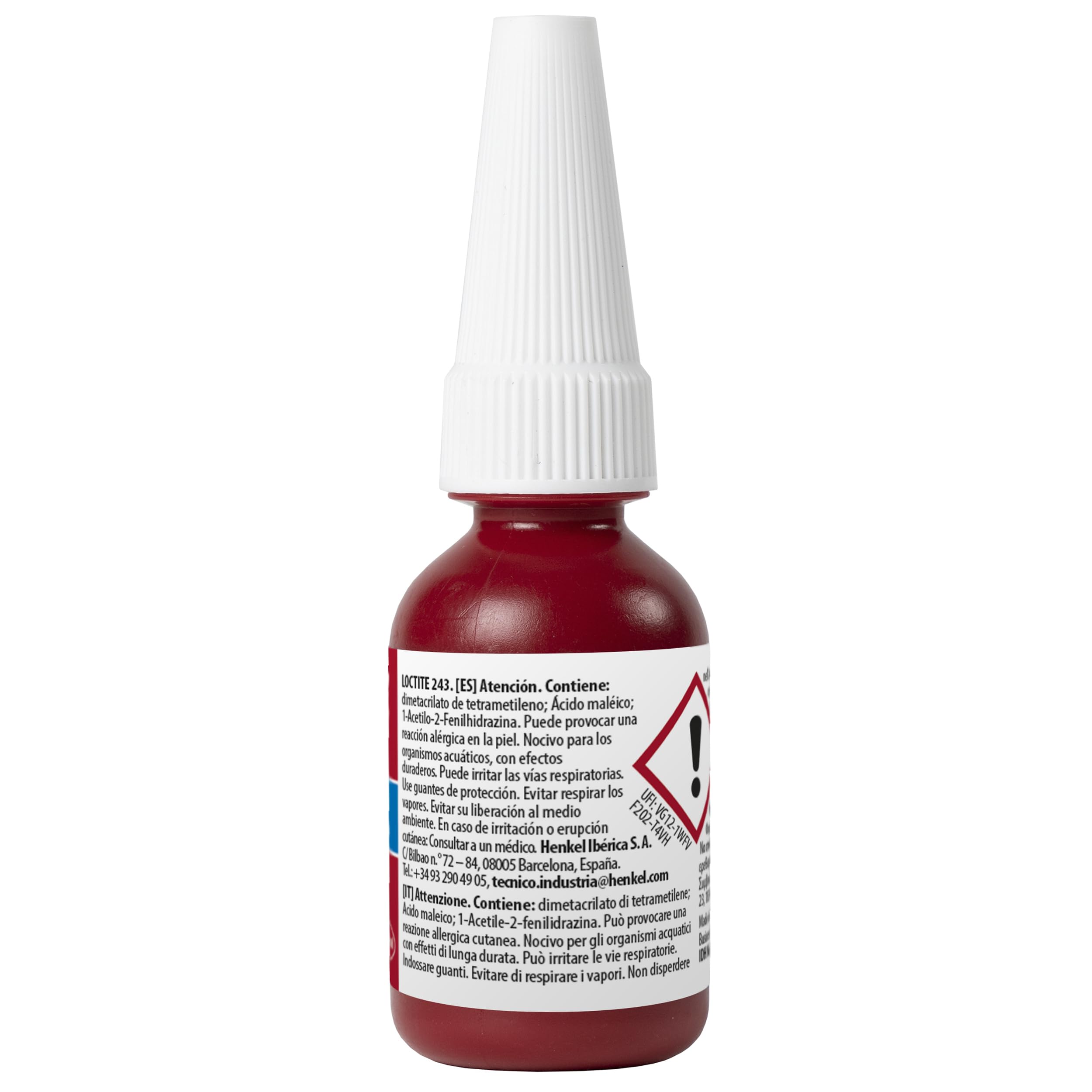 LOCTITE 243, Adesivo frenafiletti blu a media resistenza per metalli passivi, dadi e bulloni, Frenafiletti medio resistente a urti e vibrazioni, 1 flacone da 10ml