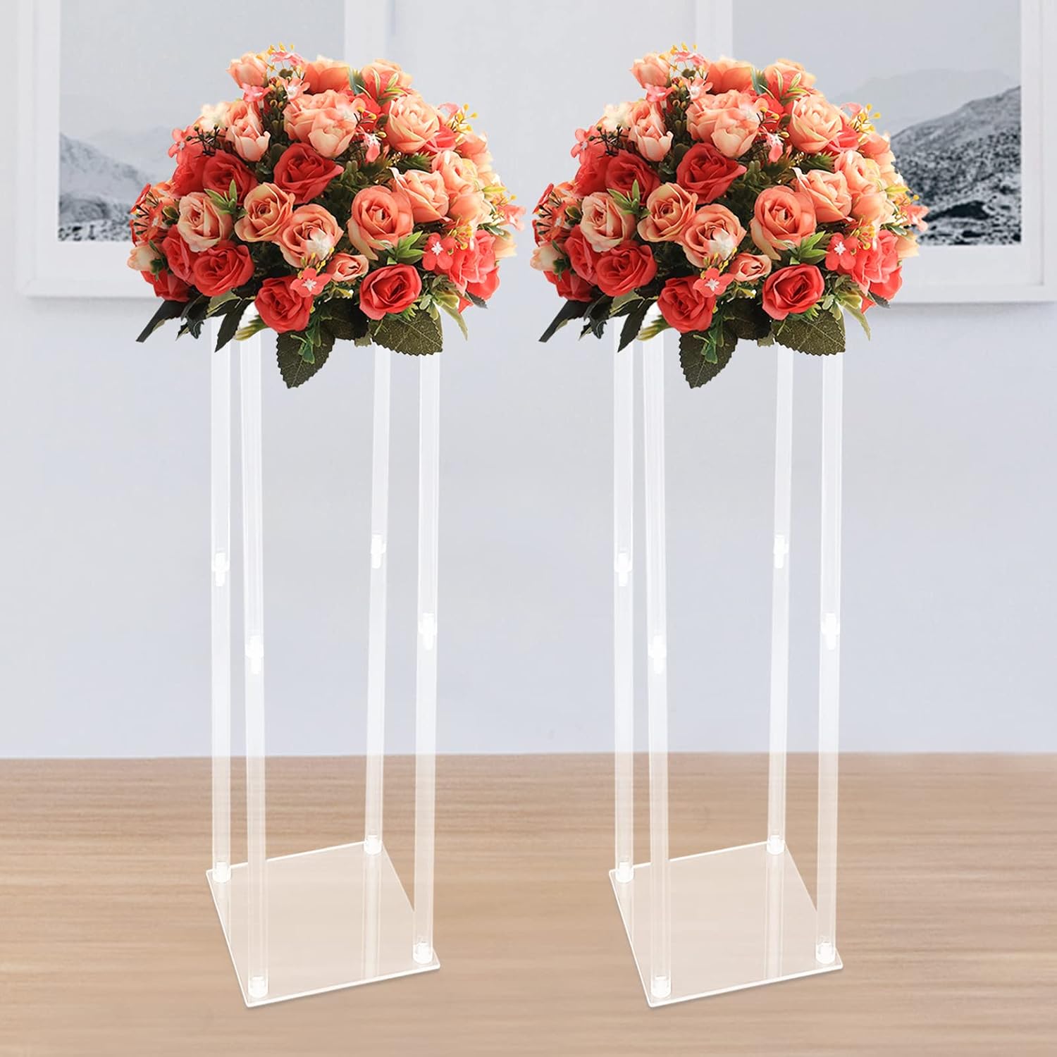2PCs Metal Flower Stand for Wedding Table Centerpieces, Wedding Flower Stand for Floral Arrangement, Geometric Flower Vase Stand for Party, Events, Home Decor 9.84*9.84*39.37inch