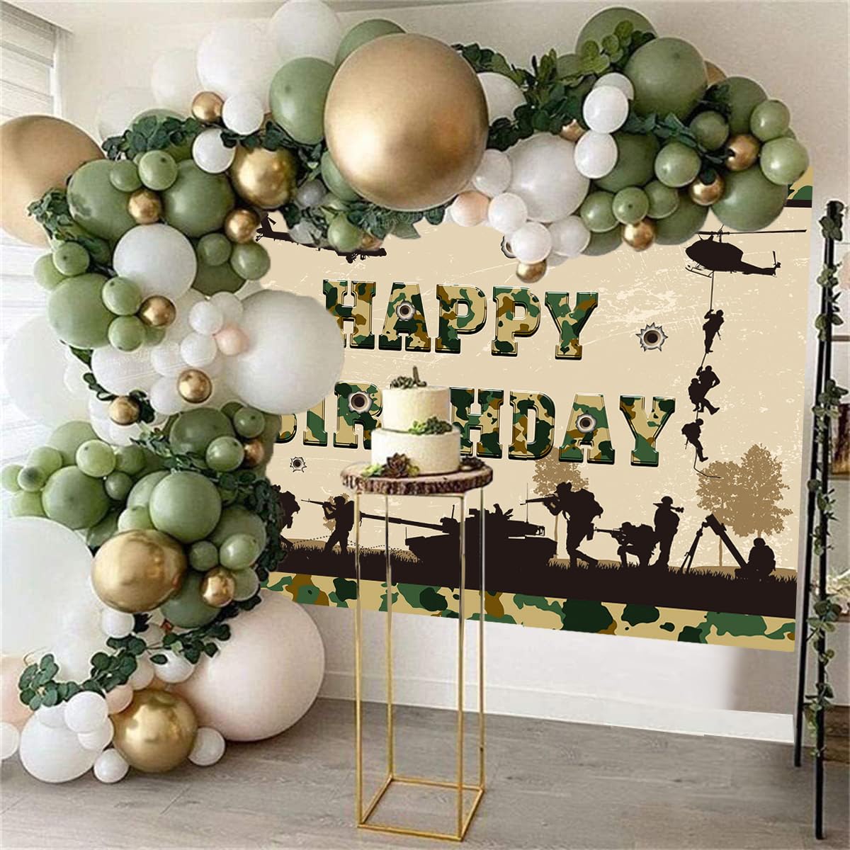 AOFOTO Fotohintergrund 2,1 X 1,5 M – Militär Camouflage, Happy Birthday, Für Fotografie, Parties, Studio