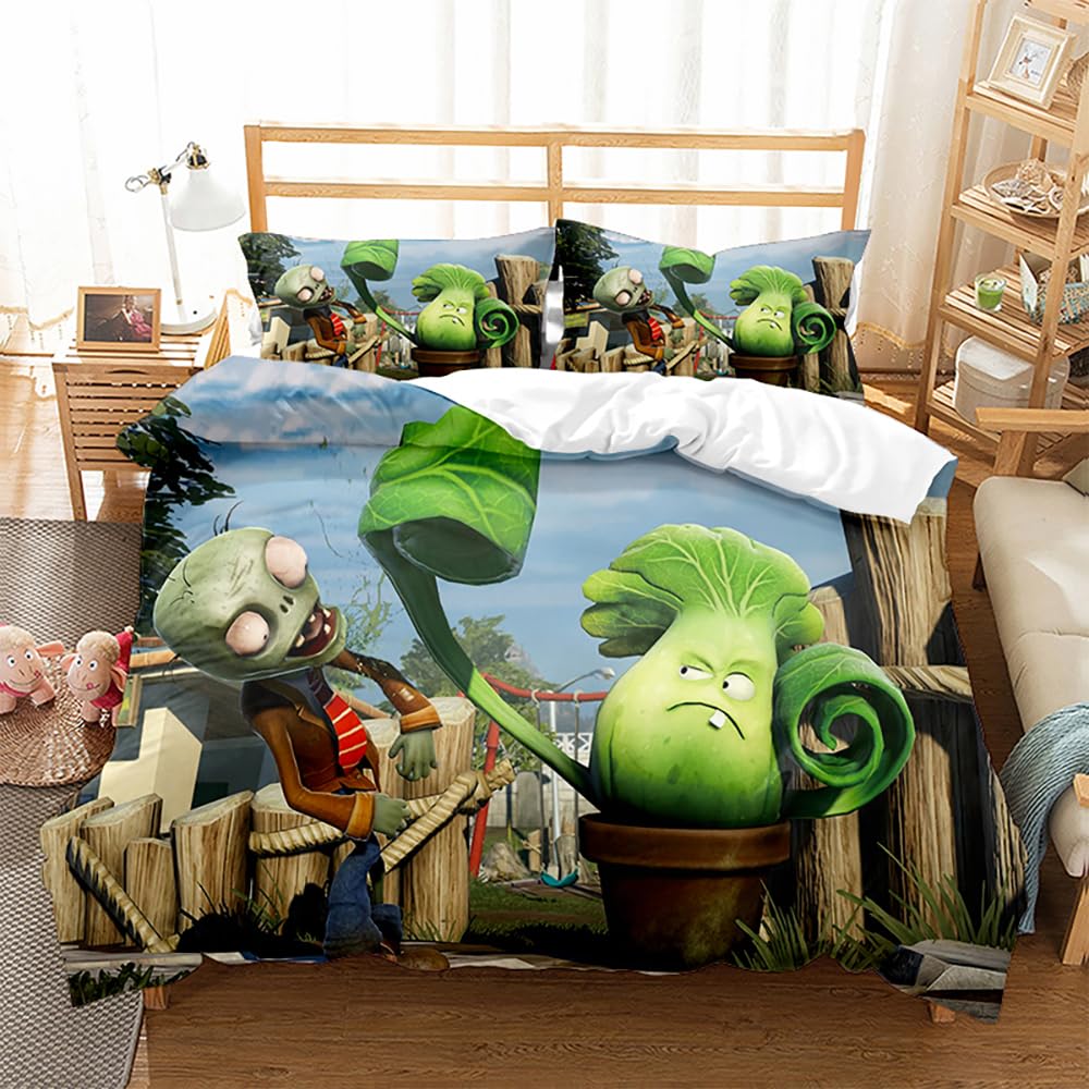 Ste-X Bedding Set Plants Vs. Zombies Duvet Cover Set for Boys Girls Junior/Cot Bed Reversible Lovely Colorful Comforter Cover (135x200cm(Single),PVZ 02)