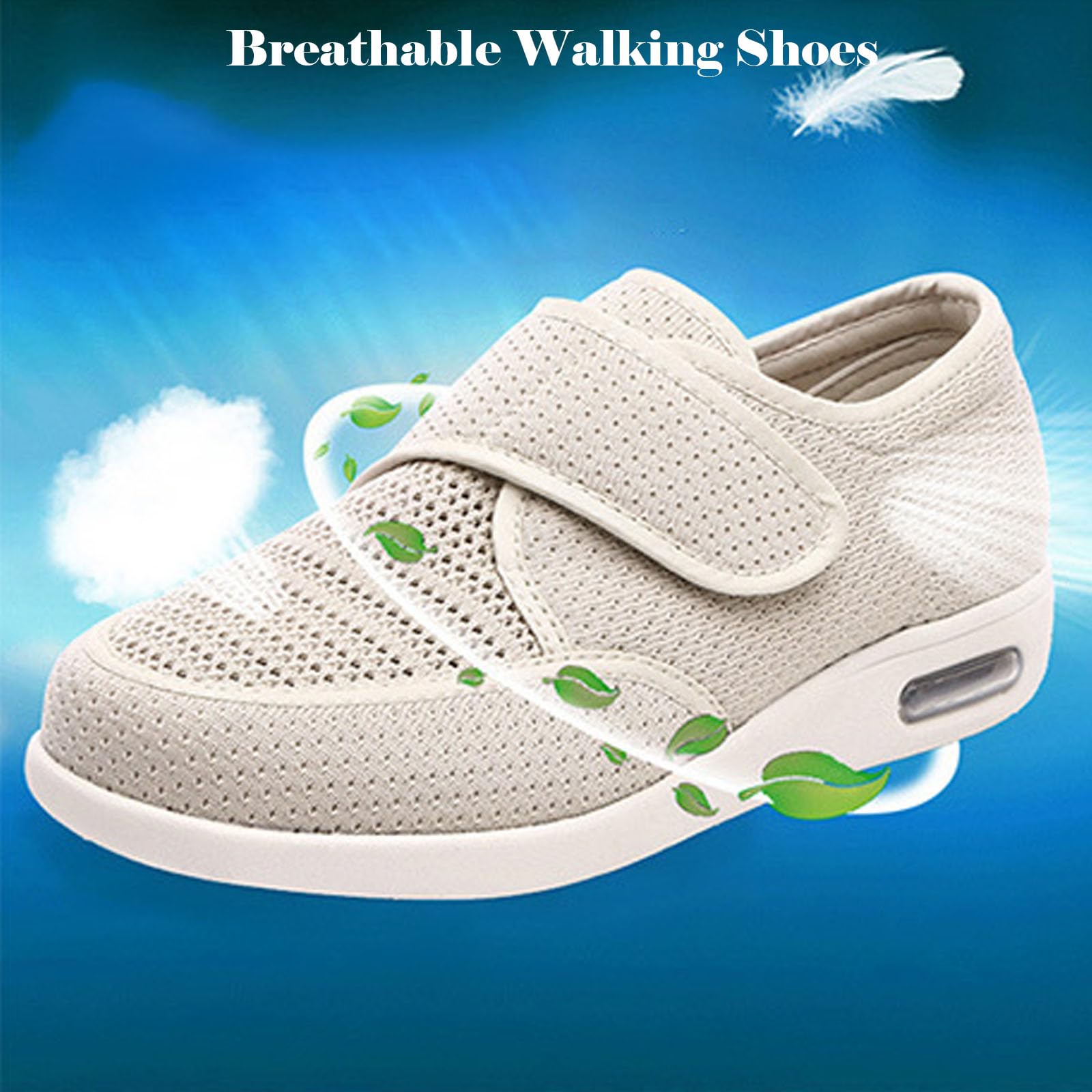 Buty wsuwane ze wsparciem łuku stopy, regulowane buty do chodzenia dla osób starszych łagodzące ból stóp, oddychający i lekki materiał (Beige US Men 7.5)