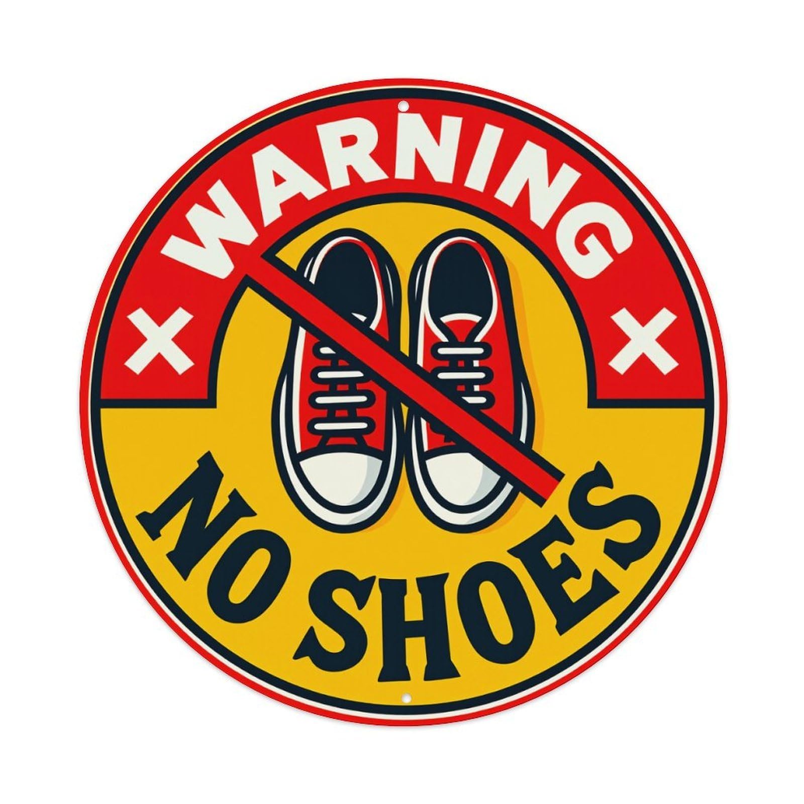 Warning No Shoes Sign Pattern Round Tin Sign Retro Metal Sign for Cafe Bar Pub Home Game Room Gym Club Wall Decoration Vintage Metal Poster 8x8 Inch