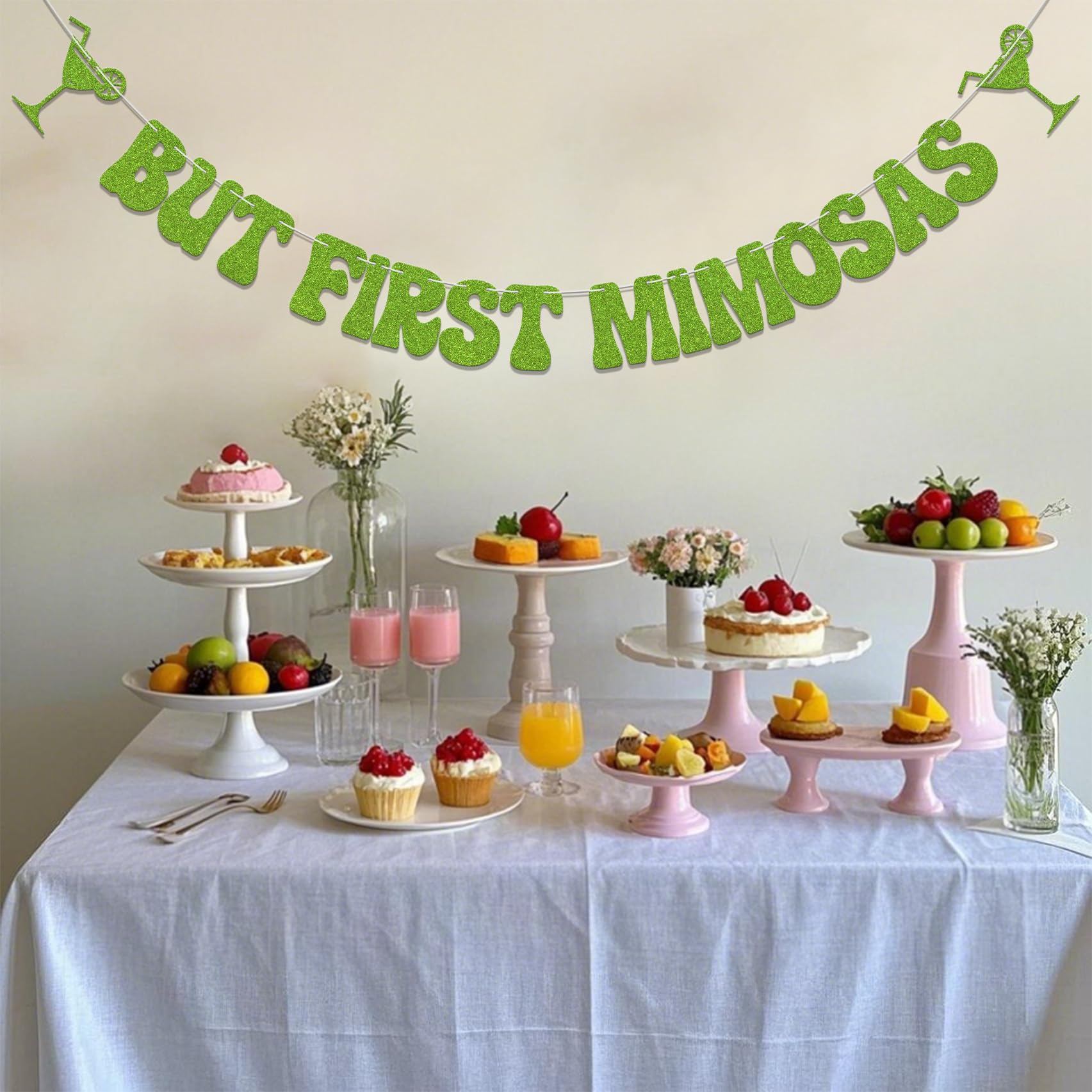 Bubbly Bar Decorations - But First Mimosas - Mimosas Bridal Shower Decoration Grass Green Glitter - Image 4