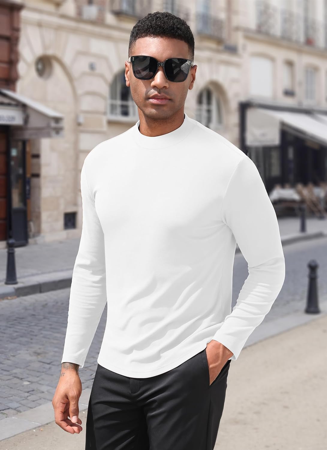 RQP Mens Mock Turtleneck Long Sleeve Lightweight Basic Solid Undershirt Stretch Slim Fit Sweaters - Image 3