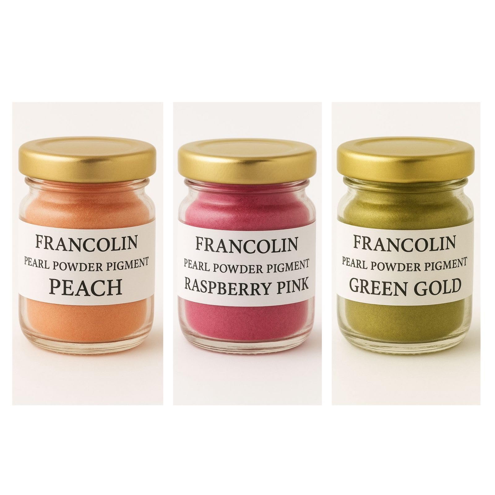 Francolin | Peach,Raspberry Pink & Green Gold | Mica/Pearl Powder Pigment | Non Toxic | Vibrant Metallic Glowing | for Soap, Epoxy Resin, Painting, Nail Art & Craft, Cosmetic, Slime | 20g*3-image-15
