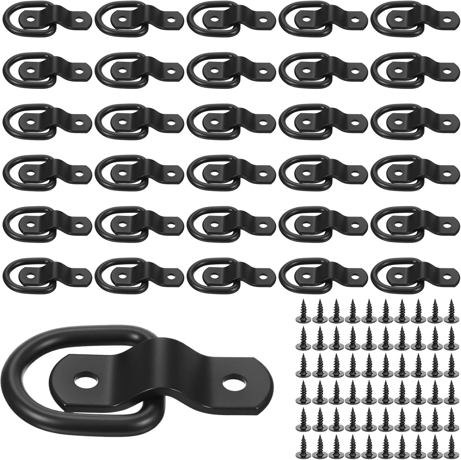 30 Pack D Ring Tie Down Anchors - 1/4" Heavy Duty 2400lb Capacity Lashing Rings for Trailer Truck Bed, RV, Van, Camper, Boat - Black Surface Mount Hooks with Screws