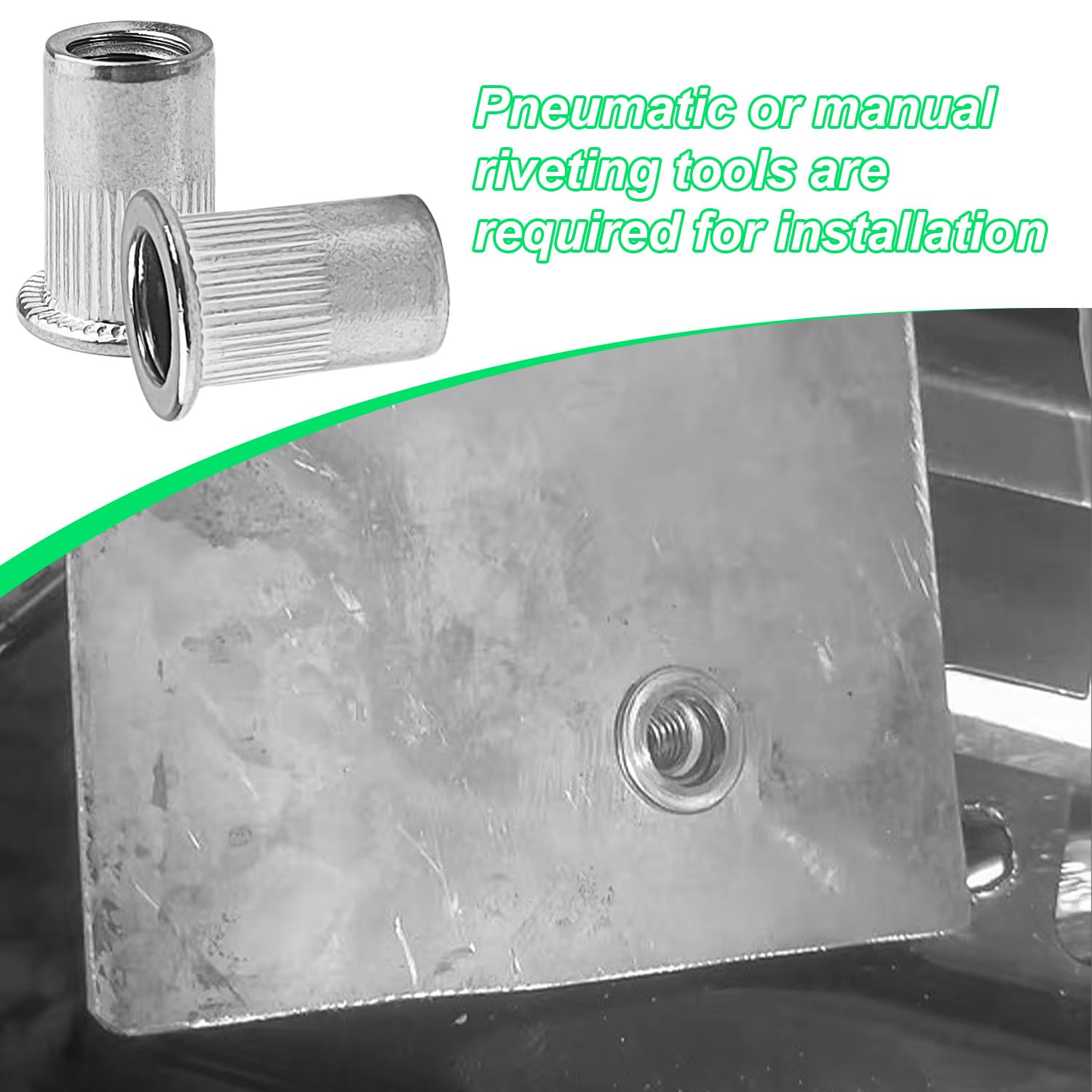 100 Pezzi Rivetti Filettati M8, Acciaio Inossidabile, con Corpo Scanalato Inserti Filettati, 10 mm Inserti Rivetti Ciechi, Adatti per Pannelli in Metallo e Plastica (argento)