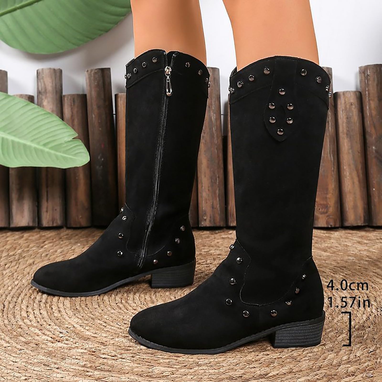 Generisch Cowboystiefel Damen Westernstiefel Herbstschuhe Overknees Stiefel Hoch Wasserdichte Schuhe Weitem Schaft Festival Cowboy Boots Vintage Stiefeletten Schlupfschuhe Blockabsatz Cowboystiefel