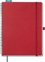BEZEND 2026 2027 A4 Week to View Spiral Diary 28 x 22 cm 18 Months Jul 2026 to Dec 2027 with Monthly Calendar, Self-Adhesive Pen Holder, Bookmark Ruler, PU Leather Soft Cover, Red