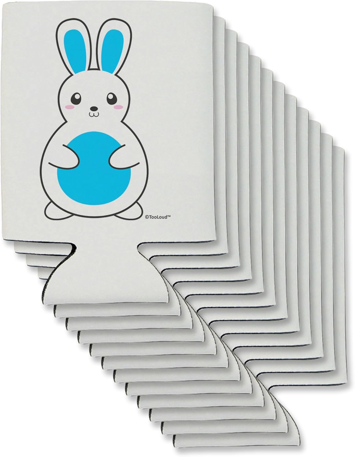 TooLoud Cute Easter Bunny - Blue Can/Bottle Insulator Coolers - 12 Pieces