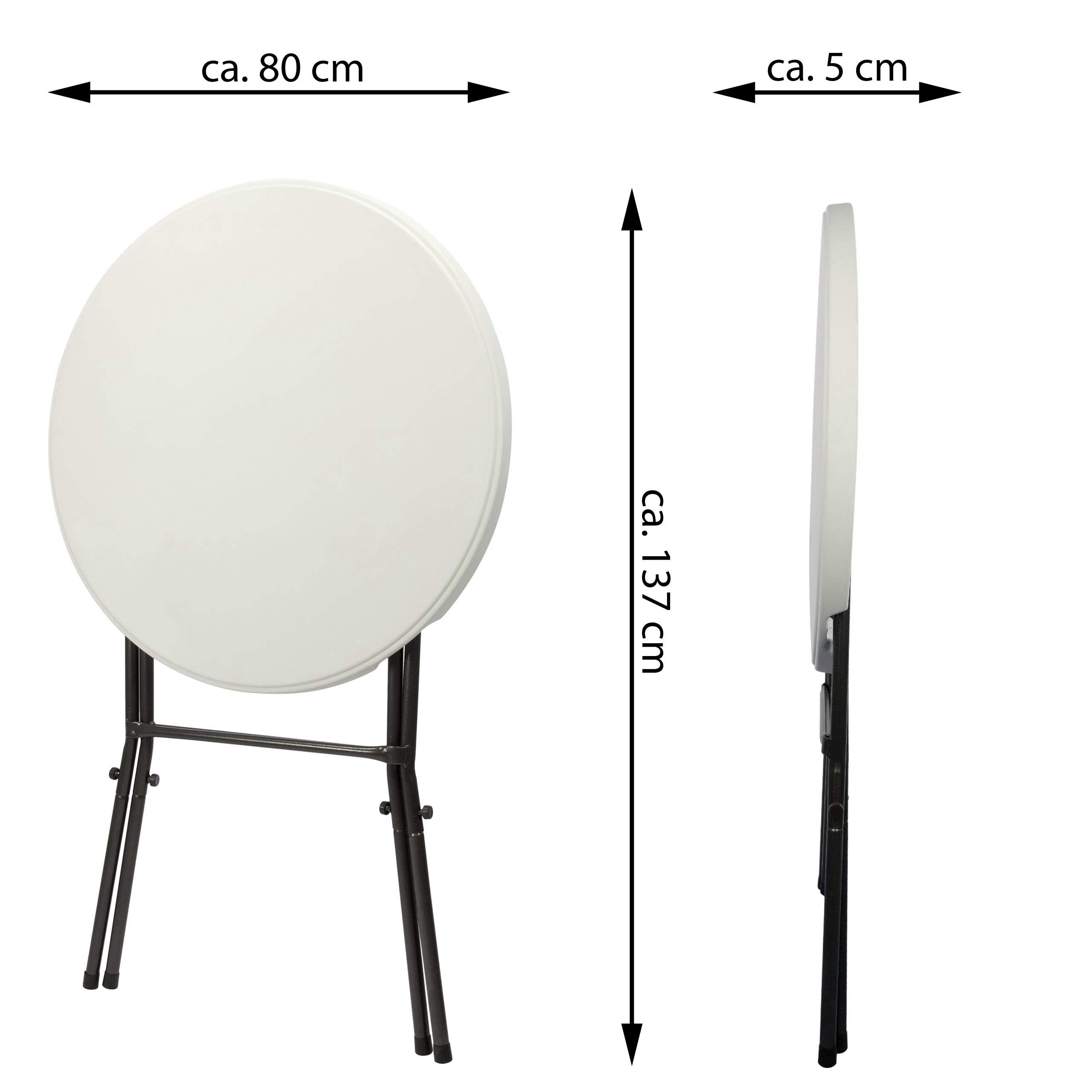 Stehtisch rund klappbar mit Husse, Höhe 110cm Durchmesser 80 cm, weiß