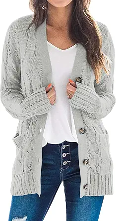 PRETTYGARDEN Women's Open Front Cardigan Sweaters Fall Fashion Button Down Cable Knit Chunky Winter Clothing Outerwear Coats
