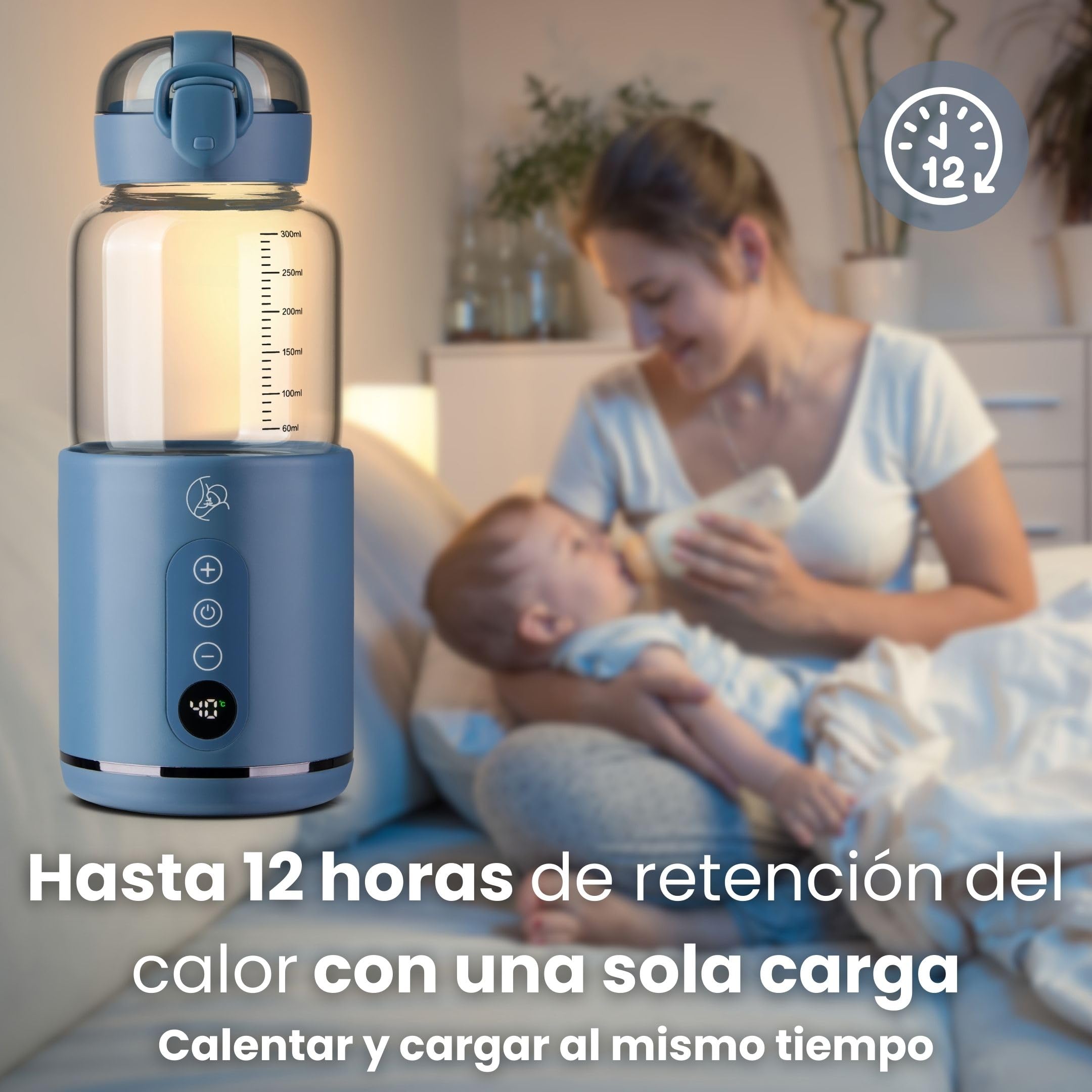 Calentador de Biberones Portátil Para Viajes, Calentamiento Rápido y Control Inteligente de Temperatura, Recargable Por USB (azul)