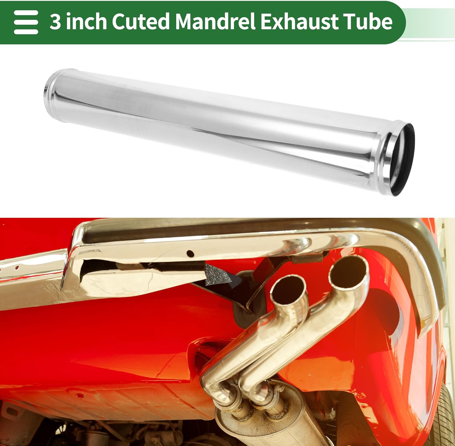 Motoforti 3" OD Straight Exhaust Pipe Tube with Bead Roll Car Exhaust Pipe Tubing Piping 20" End Length T304 Stainless Steel Silver Tone