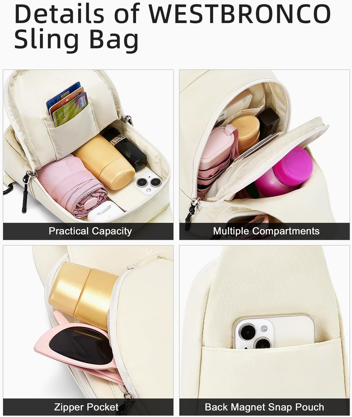 WESTBRONCO Small Sling Bag for Women Nylon Crossbody Sling Backpck Lightweight for Travel Casual Daily - Image 4