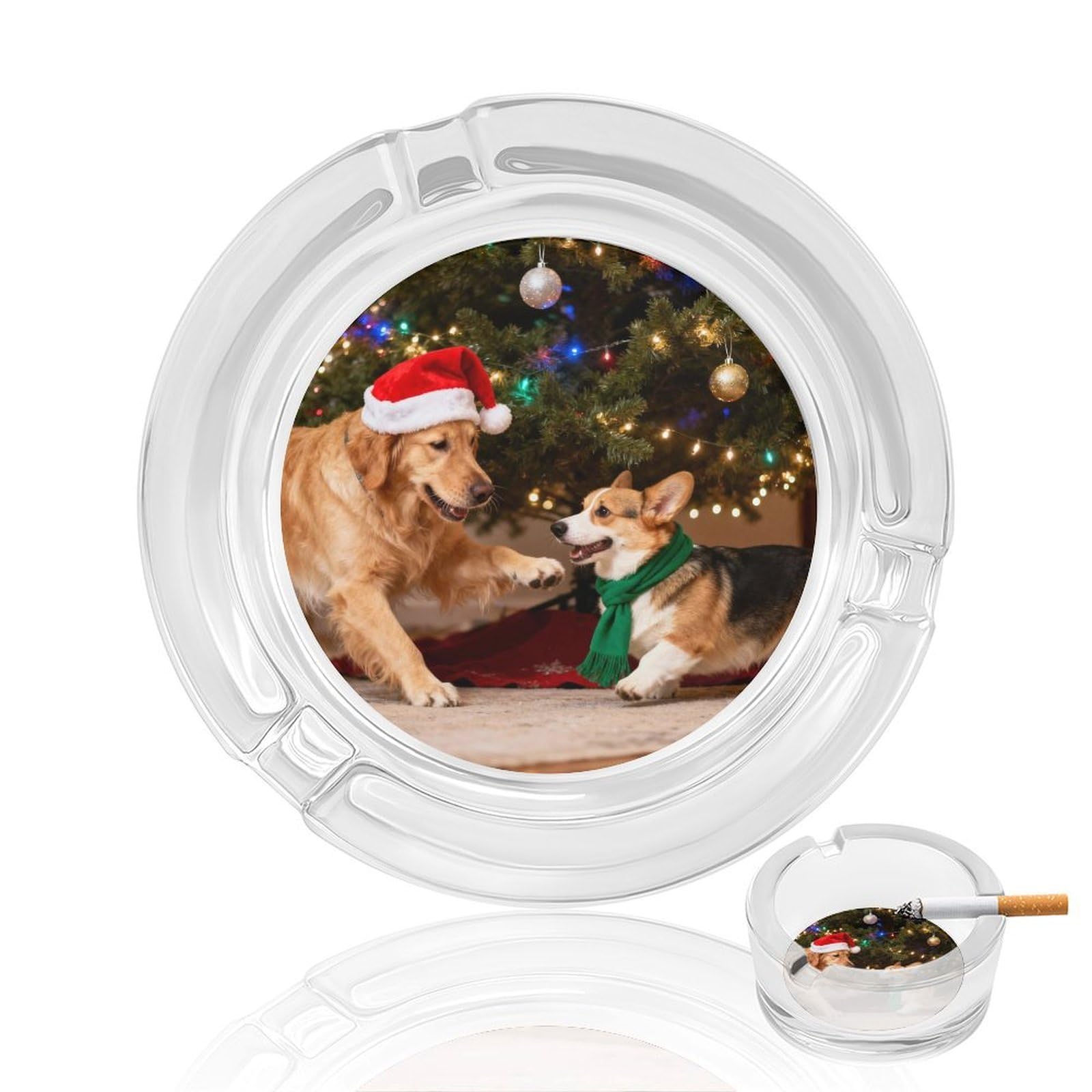 Cendrier de Noël avec chiot mignon en verre pour cadeau de fin d'année