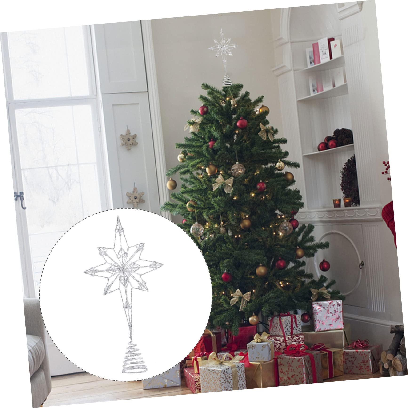 MAGICLULU 2 Pièces Accessoires De Décoration De Noël Étoile De Sapin De Décorations d'arbre en Métal Étoile Scintillante d'arbre Étoile d'arbre Étoile À 8 Points