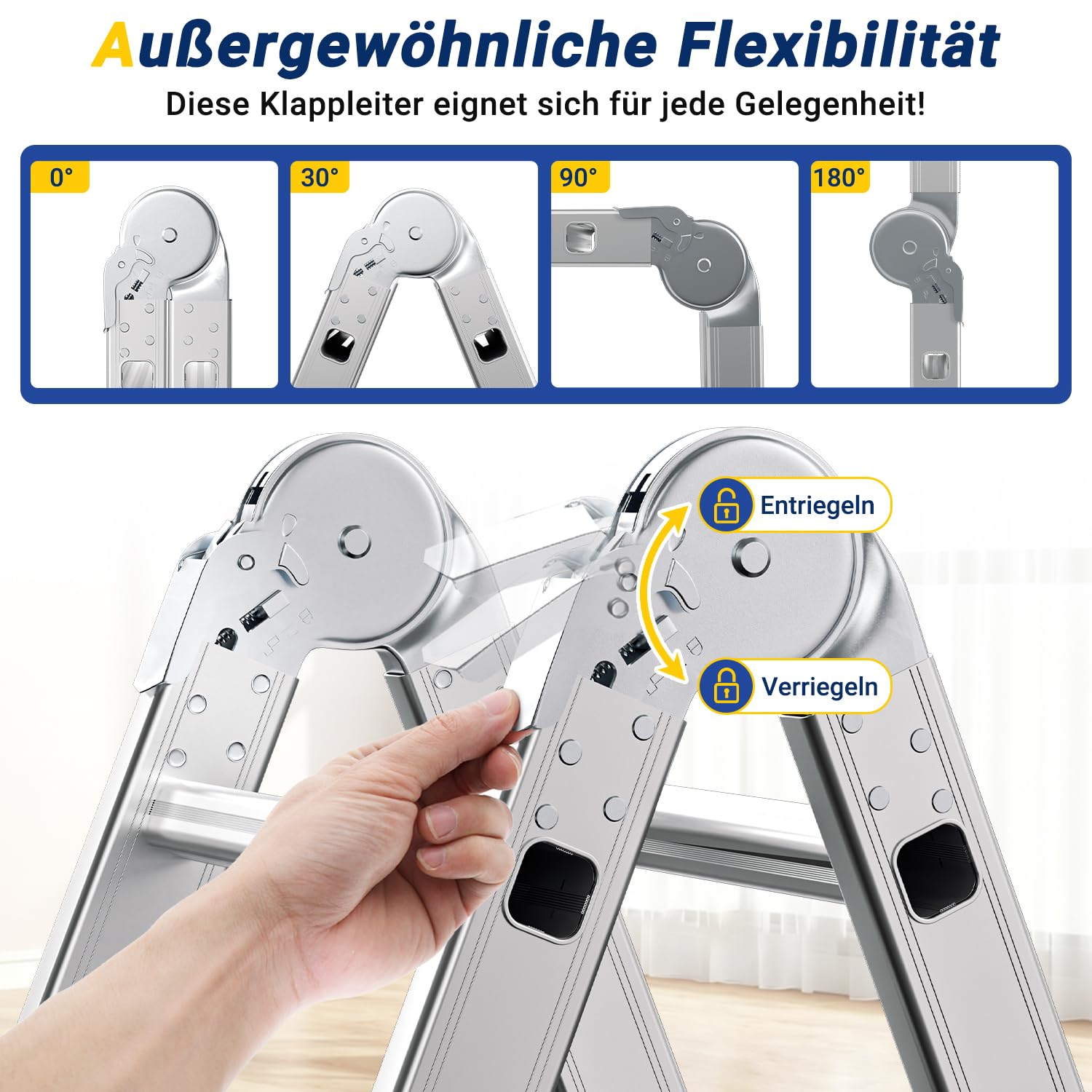 Scala multiuso in alluminio, 4 x 3, 12 pioli, 3,6 m