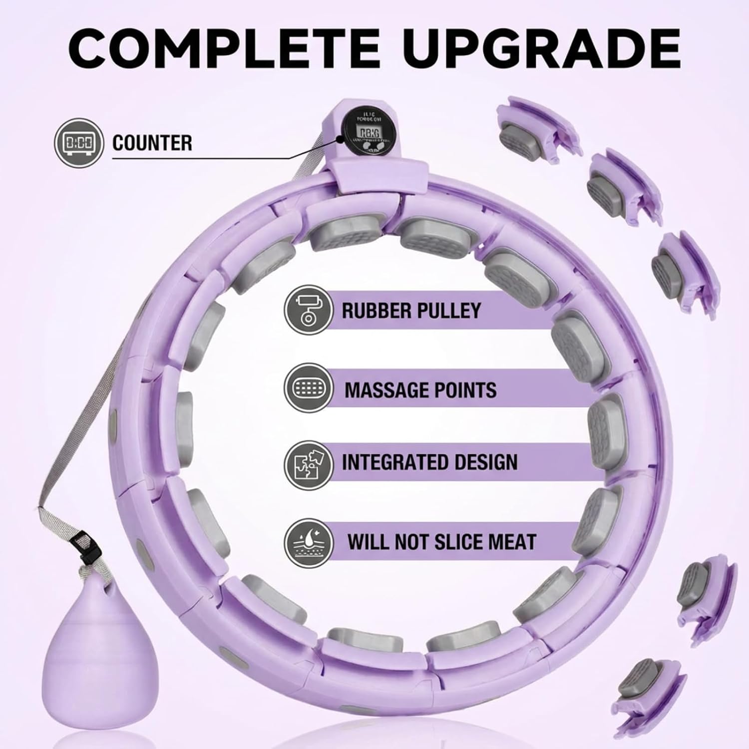 Infinity Smart Fitness Hoop with Digital Counter - Adjustable Weighted Exercise Hoop for Adults, 18 Detachable Sections (Fits 30-50 Inch Waist), Purple Waist Trainer for Home Gym & Weight Loss