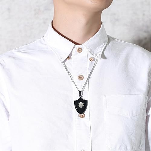 Miniatura 5 de LiFashion LF - Collar con colgante de acero inoxidable personalizado ICE SOS para hombre, grabado gratuito para hombre, de alerta médica, escudo de