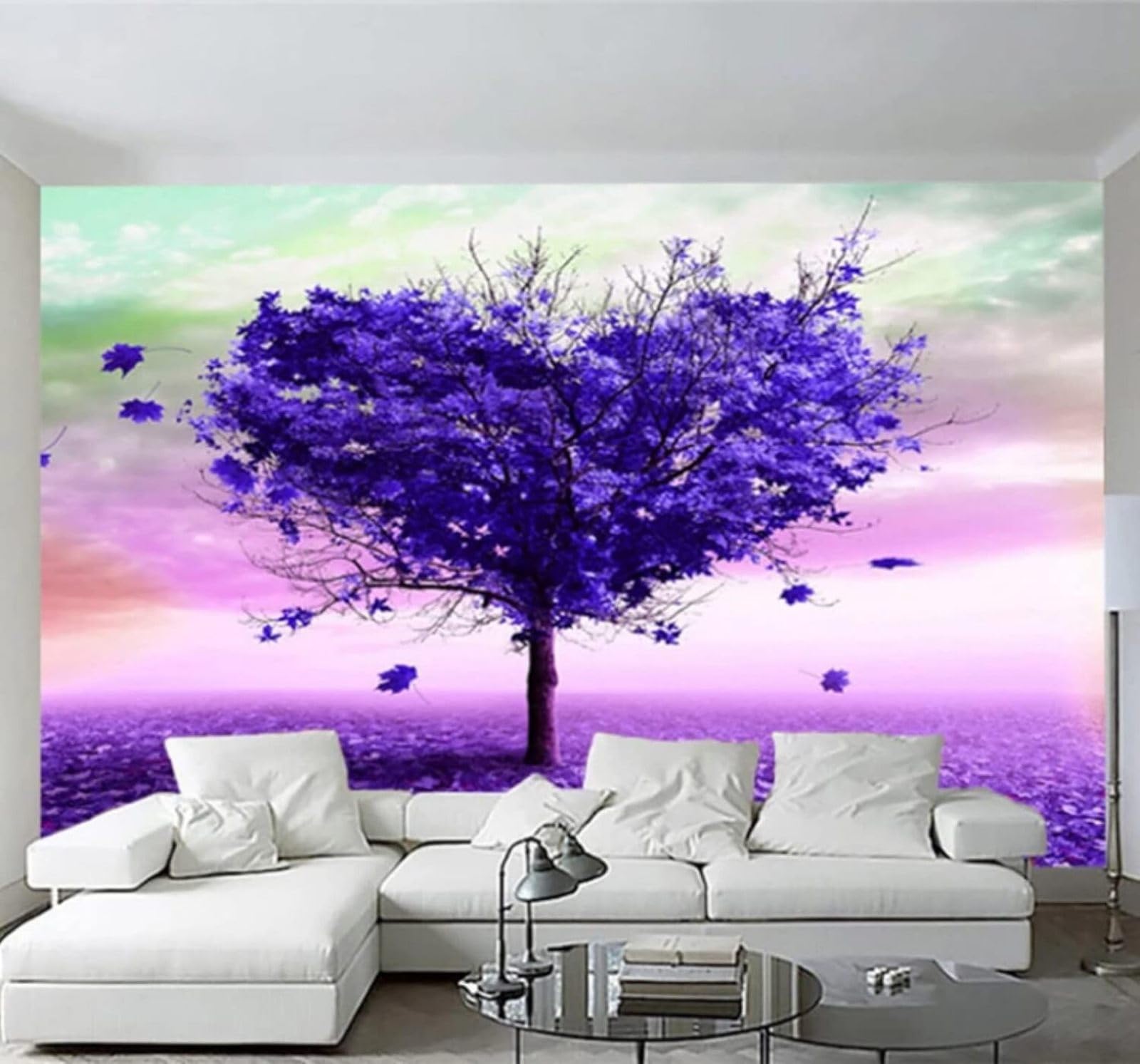 XLMING Creative Aesthetic Purple Heart Trees 3D Wallpaper Luxury Silk Study Dining Feature Sofa Grey Bedroom Living Room Tv Decorative Wall-350cm×256cm