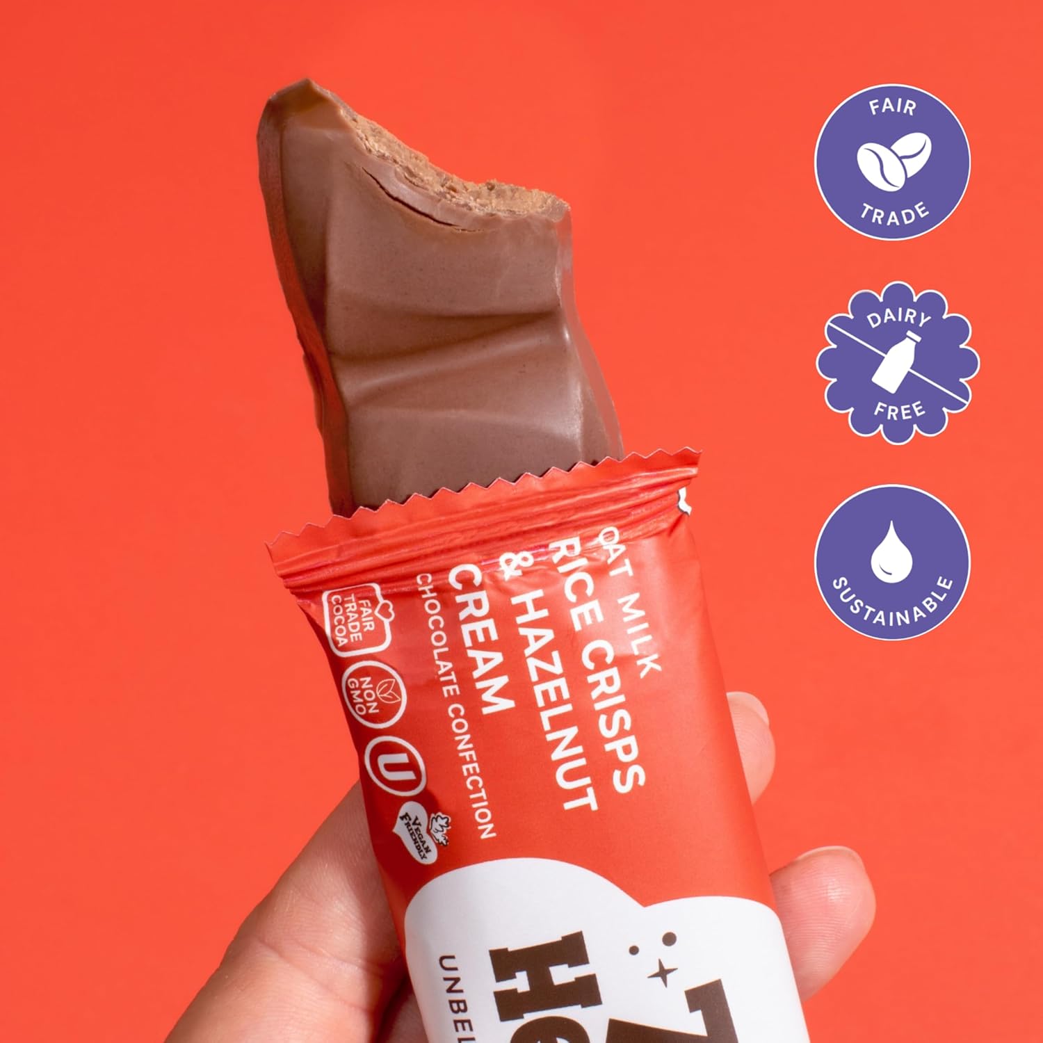 7th Heaven, Vegan Oat Milk Chocolate Snack Bars: Rice Crisps and Hazelnut Cream - (1.6 oz - 6 Pack), Healthy Chocolate, Perfect Valentines Gift For Your Loved Ones, 100% Dairy Free, Non GMO, Kosher Parve, Cruelty Free, Fair Trade Cocoa